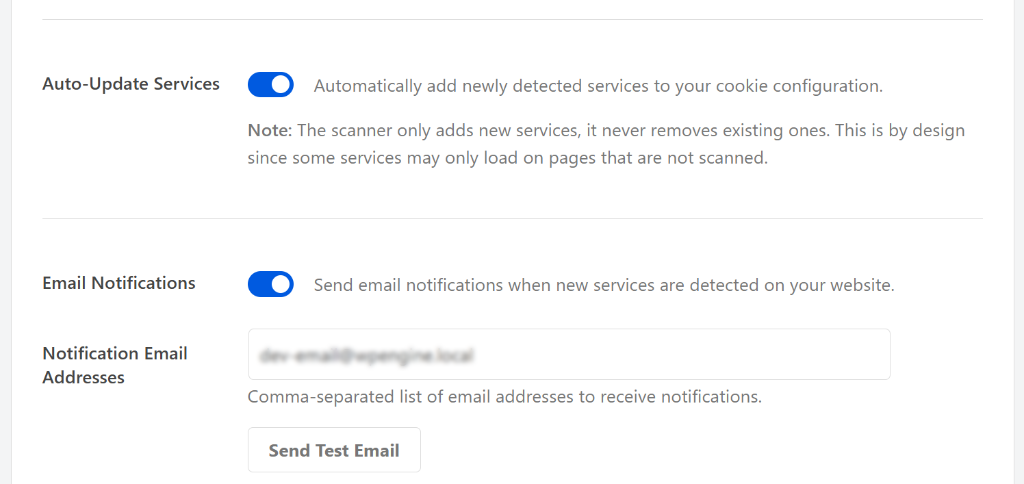 Enabling auto update services and email notifications