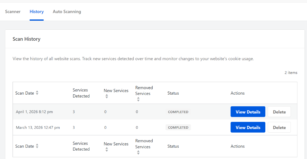 View scanner history