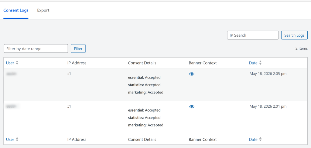 More detailed consent logs
