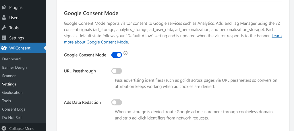 New Google consent v2 support