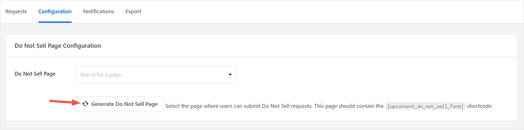 do not sell page configuration