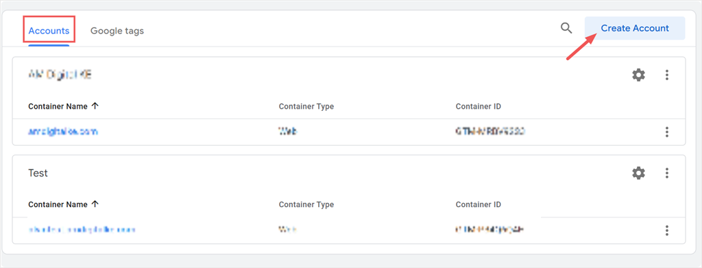 google tag manager create account