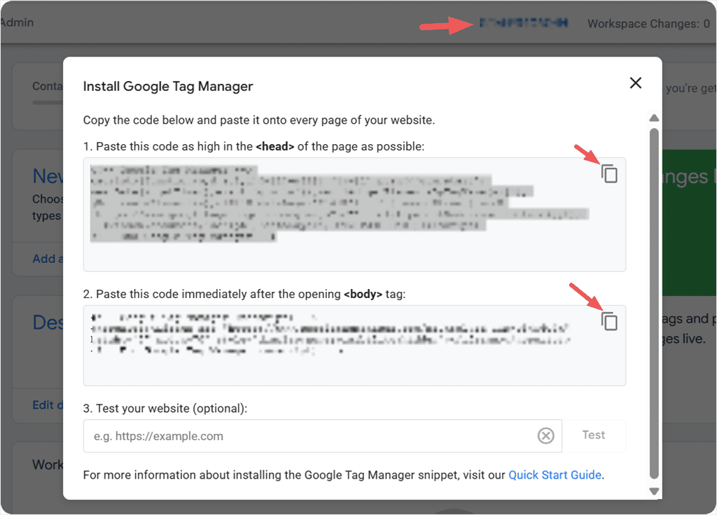 gtm install code popup two snippets