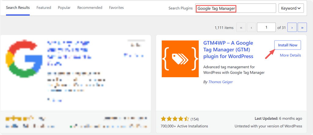 gtm4wp plugin search install now