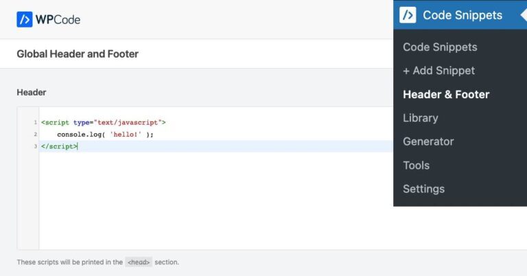 Header Footer Menü wpcode