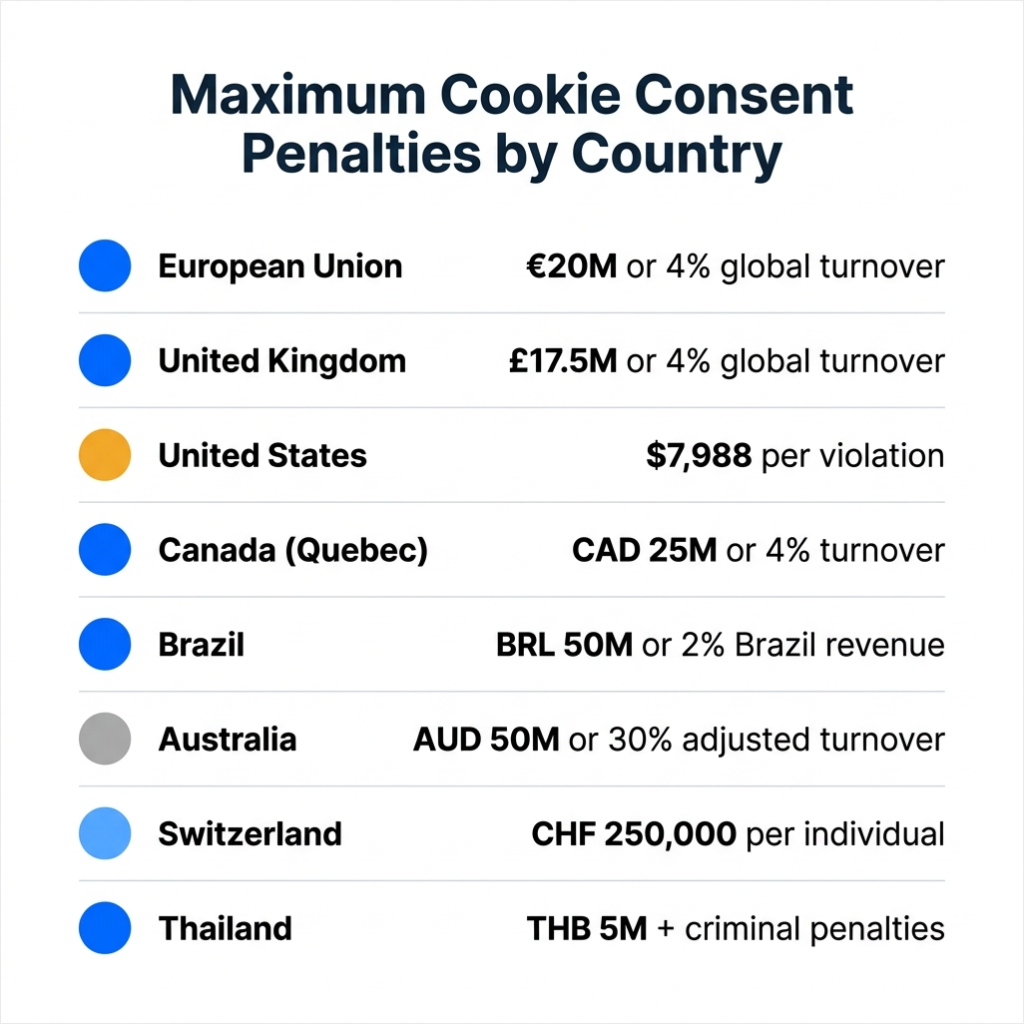 maximum cookie consent penalties by country