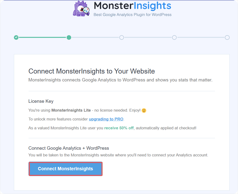 MonsterInsights-Einrichtungsassistent-Verbinden-Schaltfläche