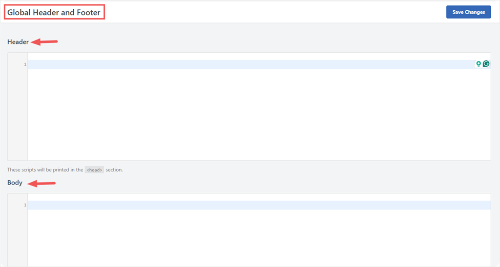 wpcode header footer empty fields