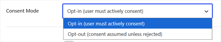 wpconsent consent mode opt in opt out dropdown