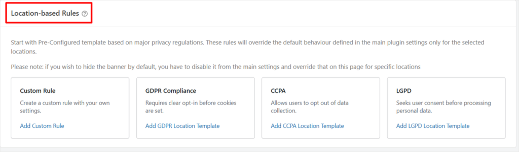 wpconsent location based rules templates