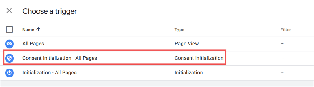 gtm choose trigger consent initialization