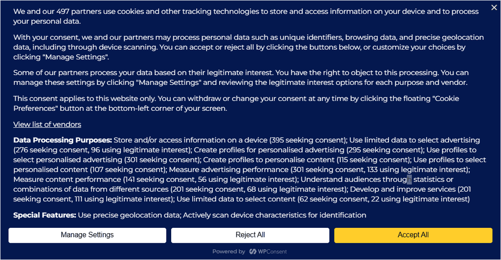iab tcf banner appearance example