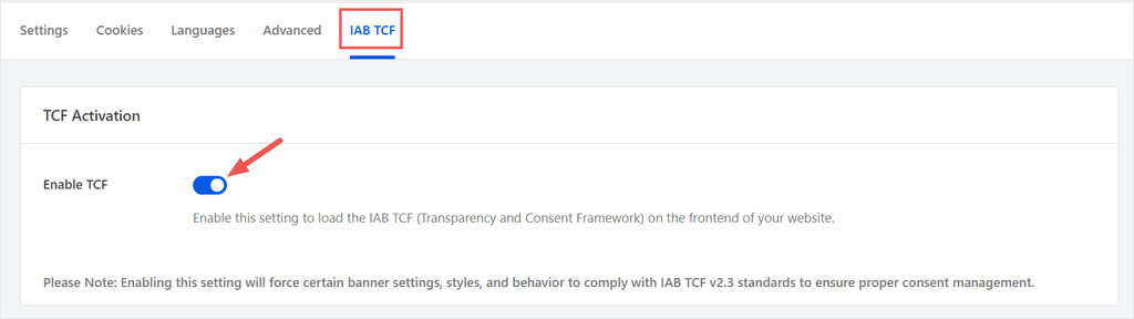 iab tcf enable toggle