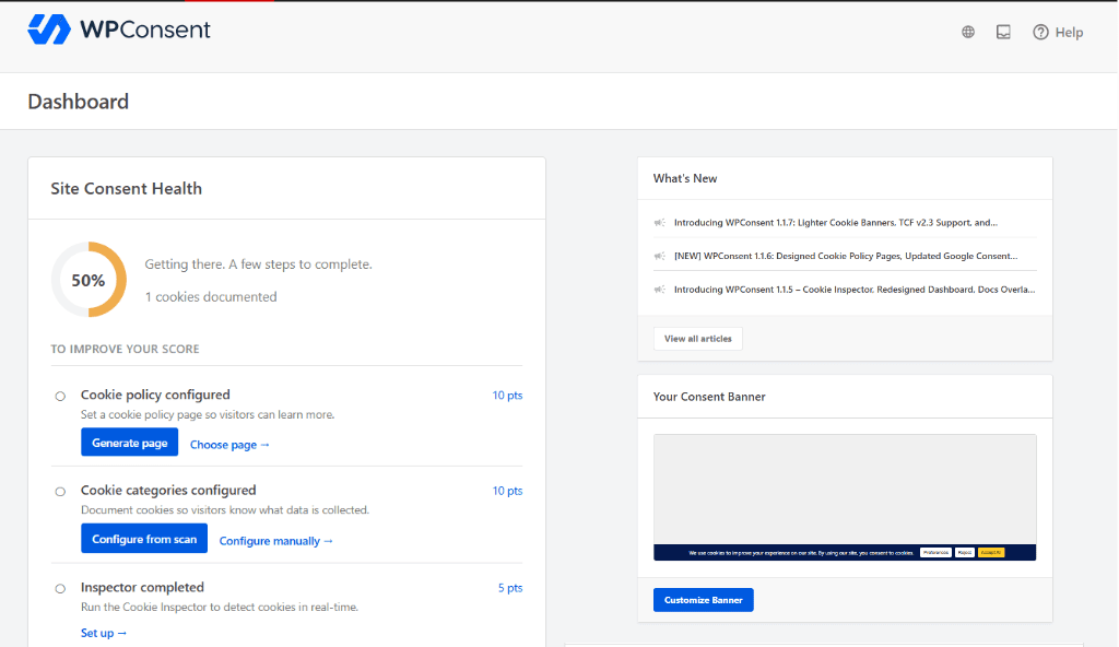 wpconsent dashboard