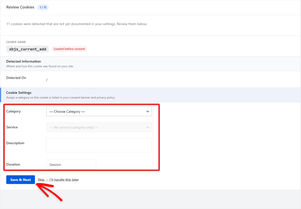inspector review cookies save next on WPConsent