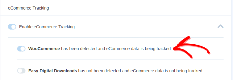 MonsterInsights eCommerce add-on showing WooCommerce detected