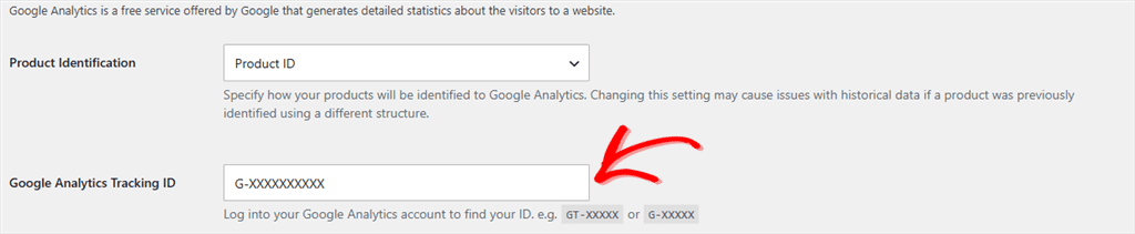 GA for WooCommerce Google Analytics Tracking ID field