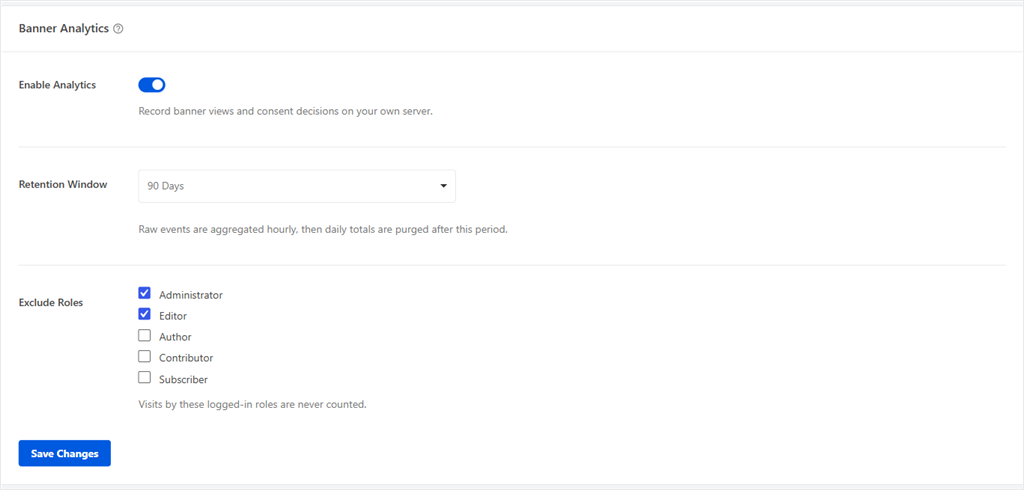 wpconsent analytics settings