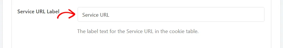 The Service URL Label field at the bottom of the Preferences Panel section
