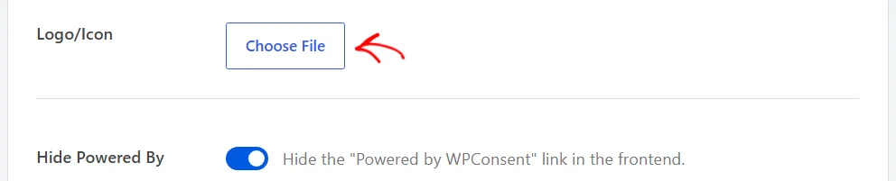 The Logo/Icon row and its Choose File button, above the Hide Powered By row at the bottom of the Content Settings panel