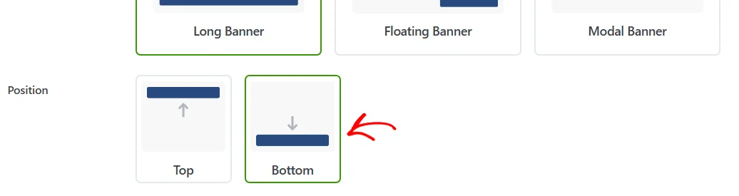 The Position row for the Long Banner layout, showing the Top and Bottom choices with Bottom selected