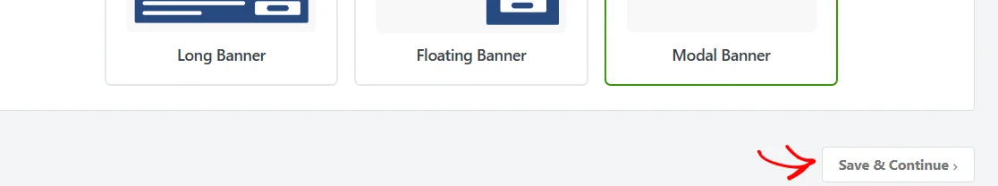 The Save and Continue button at the bottom right of the Banner Design page