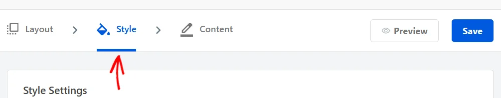 The Style tab selected in the Banner Design tab row, between the Layout and Content tabs