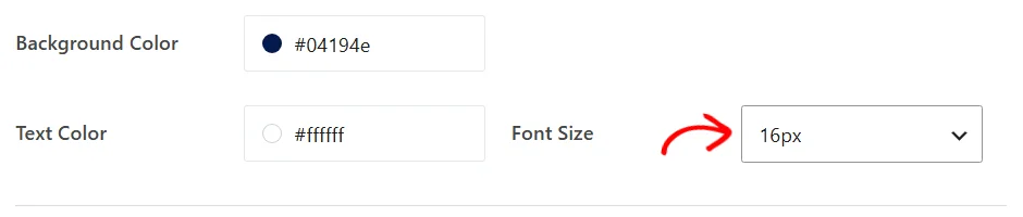 The Font Size dropdown in the Banner section, set to 16px