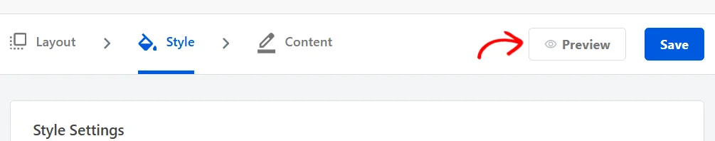 The Preview button at the top right of the Banner Design page, beside the Save button