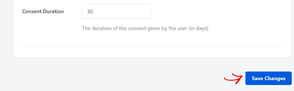The Save Changes button at the bottom of the WPConsent Settings panel