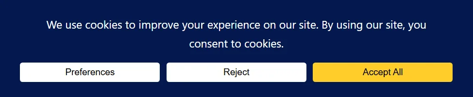 El banner de consentimiento de WPConsent después de establecer las propiedades de forma, ahora una tarjeta más ancha con esquinas cuadradas, sin sombra y más espacio alrededor de su texto