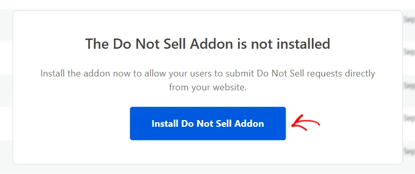 Una tarjeta que dice No se ha instalado el complemento "No vender", encima de una descripción y un botón "Instalar complemento No vender", con una flecha apuntando al botón.