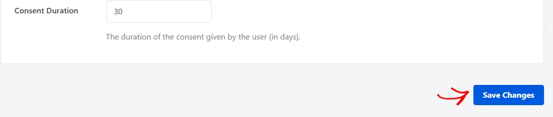 The Save Changes button at the bottom of the WPConsent Settings tab