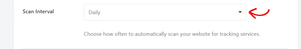 An arrow pointing at the Scan Interval dropdown, showing Daily selected