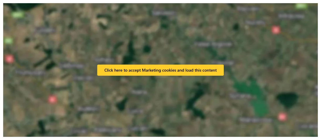 Un embed de Google Maps bloqueado que muestra una imagen de vista previa y un botón que dice Haz clic aquí para aceptar las cookies de Marketing y cargar este contenido