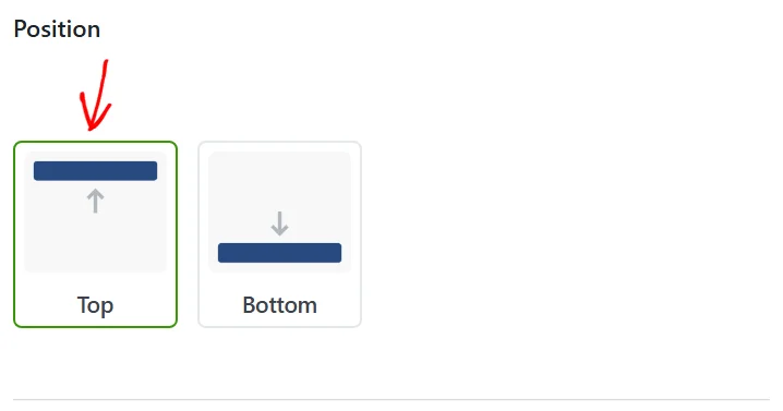 The Position section with a red arrow pointing at the selected Top choice, beside Bottom, as they appear once the Long Banner layout is selected