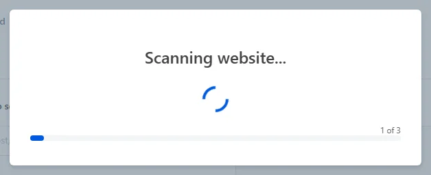 The Scanning website overlay with a spinner, a progress bar, and a count of pages scanned