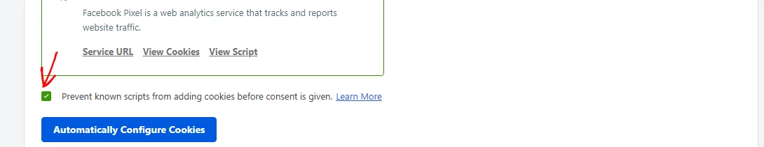 An arrow pointing at the selected script blocking checkbox below the Detailed Report