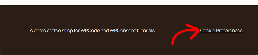 Cookie Preferences link in the footer of the Harbor & Pine Coffee demo site.
