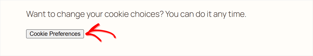 Cookie Preferences button added with the WPConsent shortcode on a demo page.